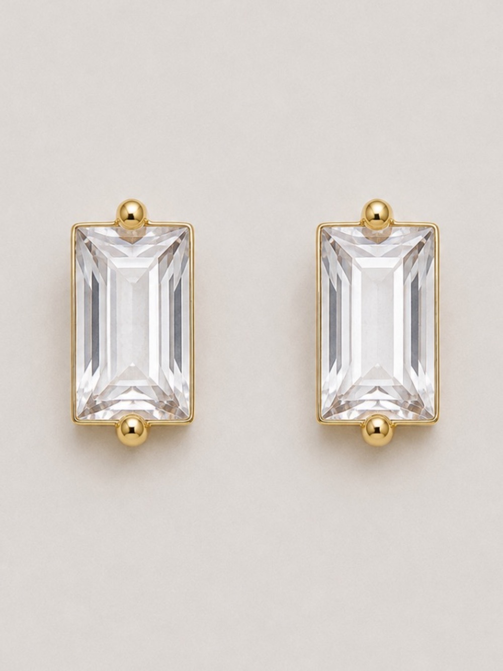 New! 18K Gold Plated Baguette Crystal Post Earrings NWOT